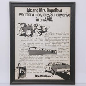 Ingelijste vintage autoadvertentie uit de jaren 60 1968 AMC AMX Coupe Muscle Car klassieke zwart-wit Automotive advertentie kunst aan de muur fotoposter