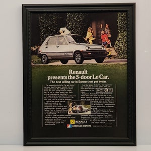 Framed Vintage 80&#39;s Car Ad Renault Le Car Sedan 5 1982 Classic Advertisement Automotive Wall Art Photo Poster