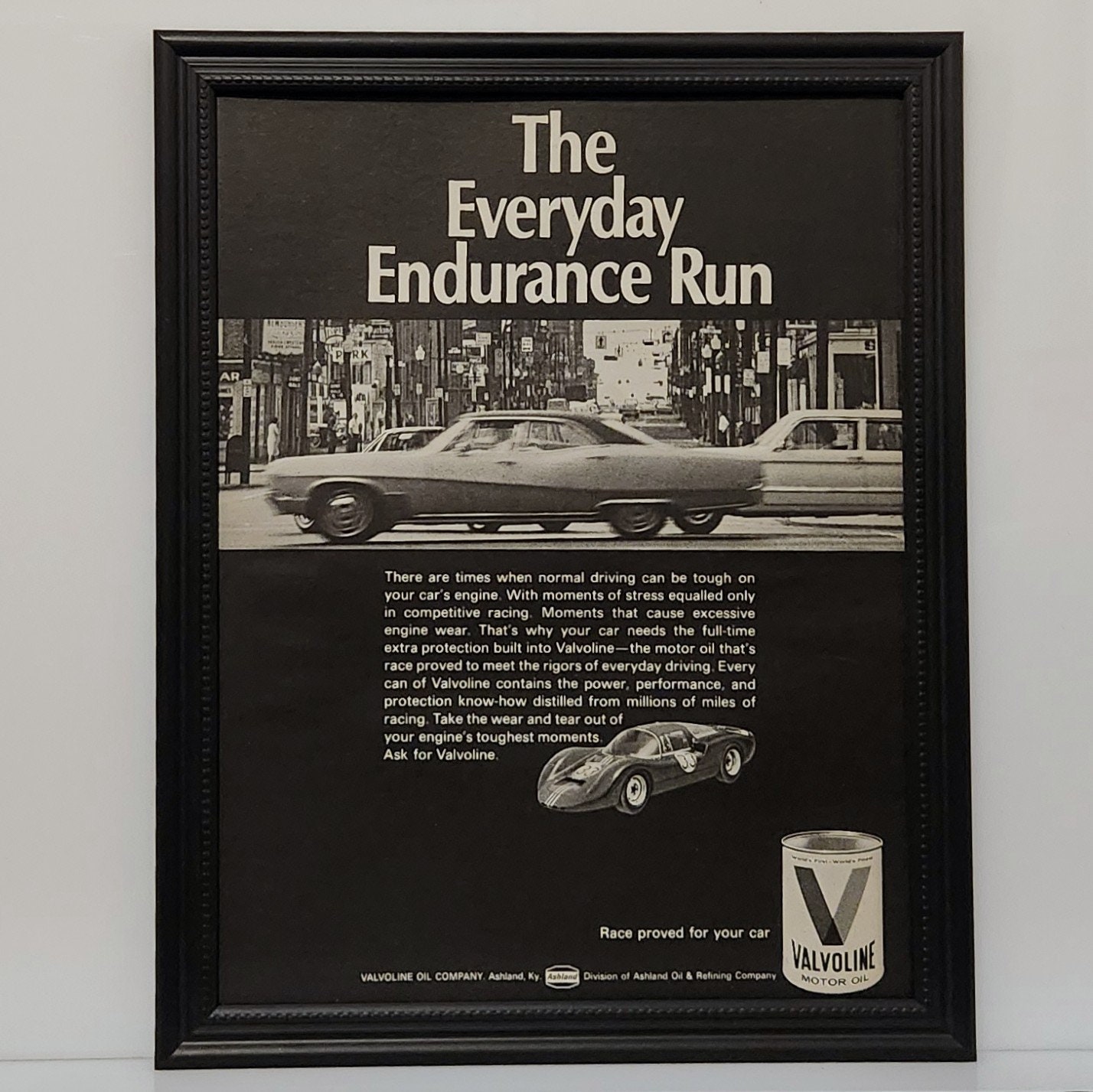Framed 60's Vintage Valvoline Ad 1966 Porsche 906 Carrera 6 Race