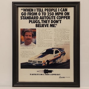 Framed Vintage 80&#39;s Autolite Ad 1983 1982 Champion Dodge Daytona NHRA Funny Car Dragster Drag Racing Advertisement Classic Art Photo Poster