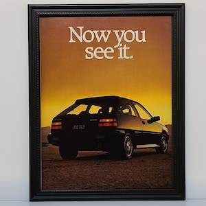 Framed Vintage 80&#39;s Car Ad 1986 Mitsubishi Mirage Turbo Hatchback Advertisement Retro Automotive Classic Wall Art Photo Poster