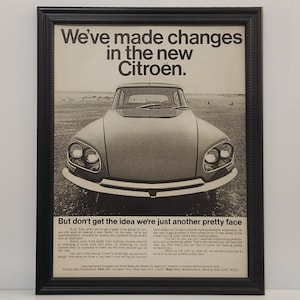 Framed 60&#39;s Vintage Car Ad 1968 Citroen DS Retro Advertisement Automotive B&W Classic Wall Art Photo Poster Artwork