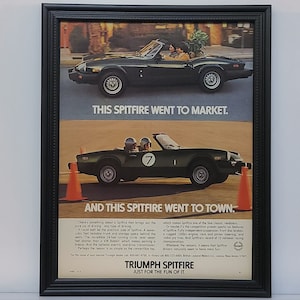 Framed Vintage 70&#39;s Car Ad 1979 Triumph Spitfire Roadster Convertible Racing Classic Automotive Advertisement Retro Wall Art Photo Poster