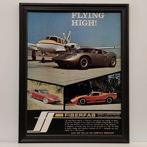 Framed 60&#39;s Vintage Kit Car Ad 1968 Fiberfab Avenger GT 12 Valkyrie VW Advertisement Automotive Classic Wall Art Photo Poster Artwork