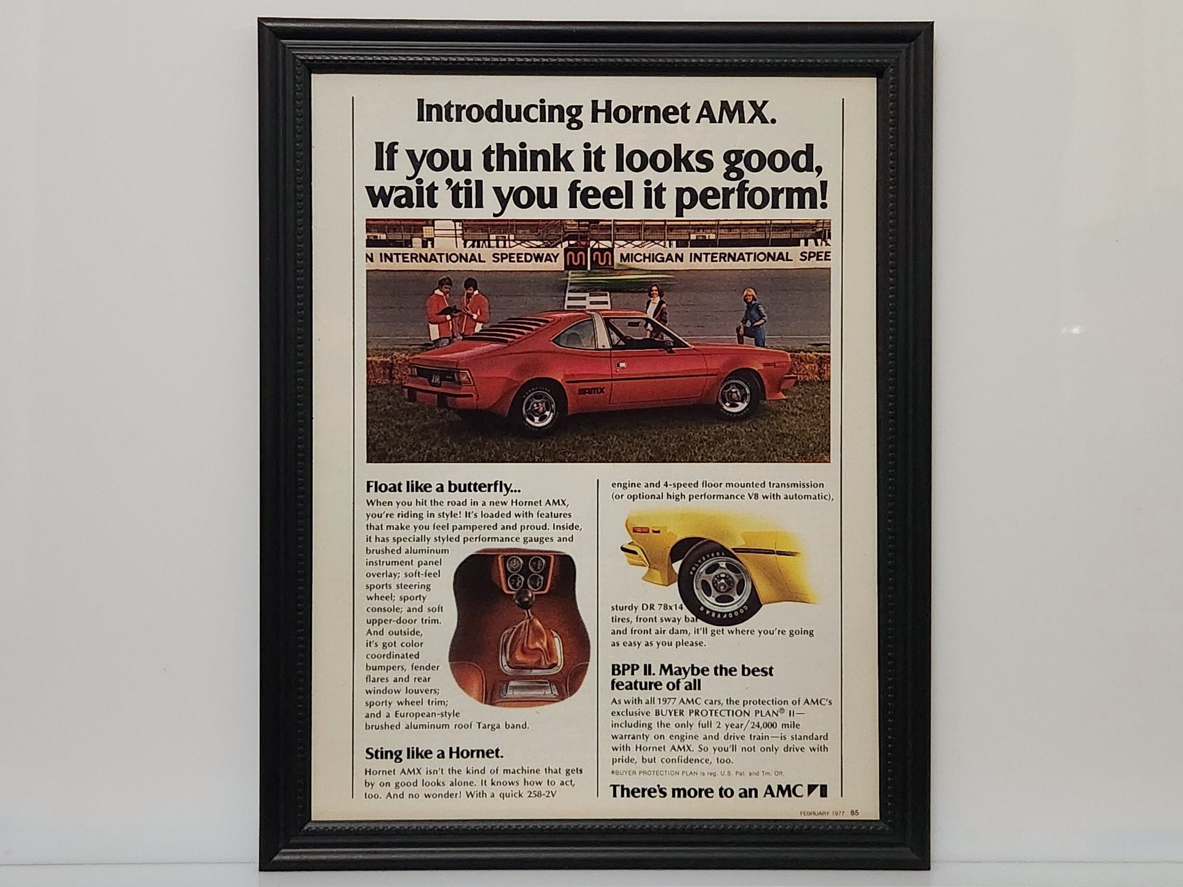 Framed Vintage 70's Car Ad 1977 AMC AMX Hornet Coupe Advertisement