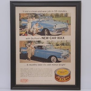 Framed Vintage 50&#39;s DuPont Wax Ad 1957 Chevrolet Bel Air Convertible Classic Automotive Advertisement Wall Art Photo Poster