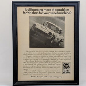 Framed Retro 60&#39;s Ad 1969 Triumph GT6 #44 SCCA Race Car Quaker State Advertisement Vintage Automotive Classic B&W Wall Art Photo Poster