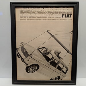 Enmarcado Vintage 60's Car Ad 1965 Fiat 1100D Wagon Retro Automotive Advertisement B&W Wall Art Poster