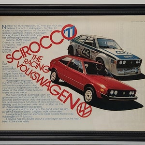 Framed Vintage 70&#39;s Car Ad Volkswagen Scirocco Trans Am Race Car VW Racing 1977 Advertisement Automotive Classic Wall Art Photo Poster