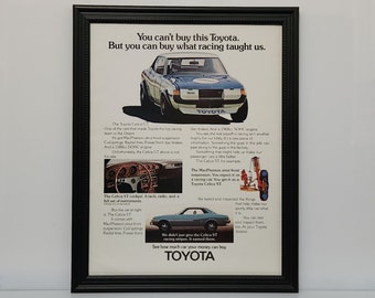 Framed Vintage 70's Car Ad 1973 Toyota Celica ST Racing Classic Advertisement Automotive Wall Art Photo Retro Poster