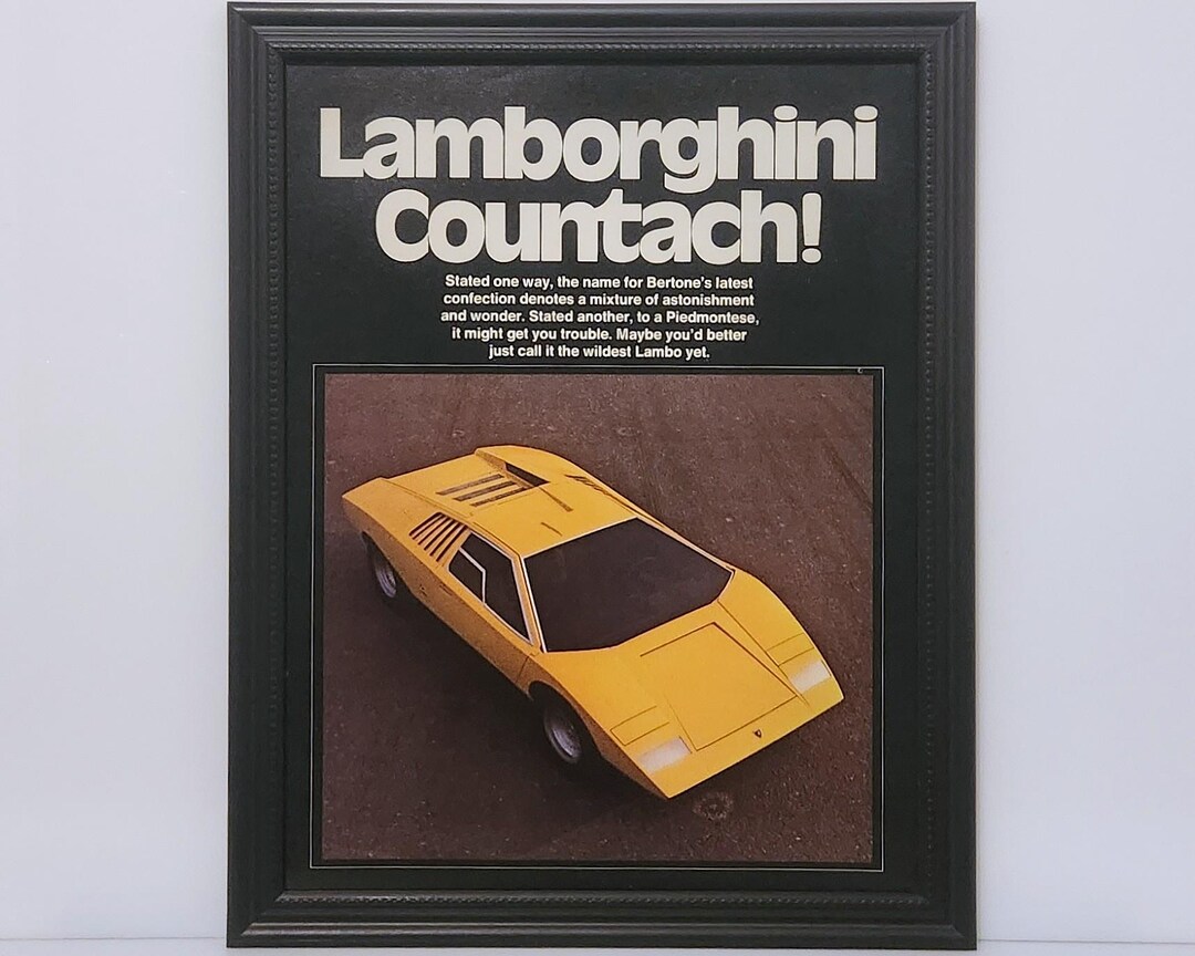 Framed Vintage 70's Car Feature 1971 Lamborghini Countach