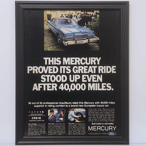 Framed Vintage 70&#39;s Car Ad 1973 Mercury Marquis Custom Classic Advertisement Poster