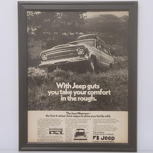 Framed Vintage 70&#39;s Car Ad AMC Jeep Wagoneer 1971 1972 4x4 Off Road Classic Advertisement Photo Poster