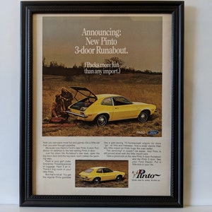 Framed Retro 70&#39;s Car Ad 1971 Ford Pinto Advertisement Vintage Automotive Classic Wall Art Photo Poster