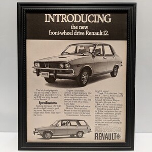 Framed Retro 70&#39;s Car Ad 1971 Renault 12 Sedan and Wagon Advertisement Vintage B&W Automotive Classic Wall Art Photo Poster
