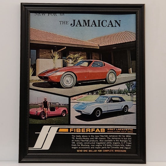 Framed 60's Vintage Kit Car Ad 1968 Fiberfab Jamaican Mustang VW