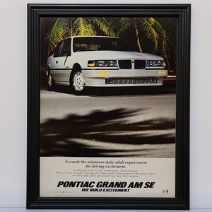 Framed 80&#39;s Car Ad 1986 Pontiac Grand Am SE Coupe Retro Advertisement Vintage Automotive Classic Wall Art Photo Poster