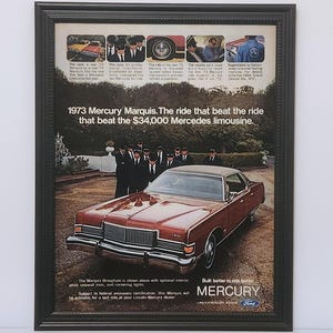 Framed Vintage 70&#39;s Car Ad 1973 Mercury Marquis Classic Advertisement Poster