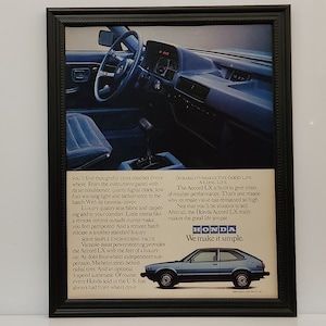 Framed Vintage 80&#39;s Car Ad Honda Accord LX Hatchback 1981 Classic Advertisement Automotive Wall Art Photo Poster