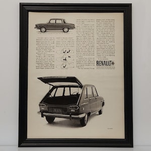 Framed 60&#39;s Vintage Car Ad 1968 Renault 16 Sedan Wagon Retro B&W Advertisement Automotive Classic Wall Art Photo Poster