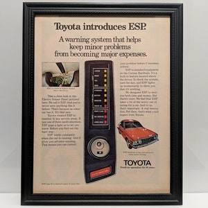 Framed Retro 70&#39;s Car Ad 1974 Toyota Corona with ESP Vintage Automotive Classic Wall Art Photo Poster Advertisement