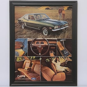 Framed Vintage 70&#39;s Car Ad Ford Capri Coupe 1970 1971 1972 1973 1974 Classic Advertisement Poster