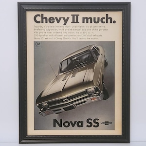 Framed Vintage 60&#39;s Car Ad 1968 Chevrolet Nova SS 350 Coupe Muscle Car Classic Automotive Advertisement Wall Art Photo Poster