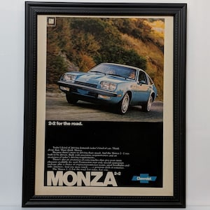 Framed Retro 70&#39;s Car Ad 1977 Chevrolet Monza 2+2 Advertisement Vintage Automotive Classic Wall Art Photo Poster