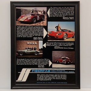 Framed 60&#39;s Vintage Kit Car Ad 1968 Fiberfab Valkyrie Avenger GT VW Advertisement Automotive Classic Wall Art Photo Poster Artwork