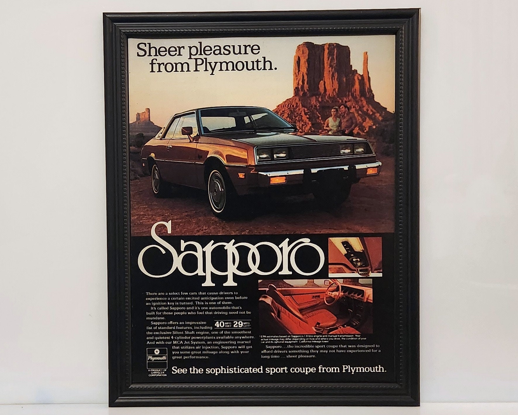 Framed Vintage 70's Car Ad 1978 Plymouth Sapporo Classic