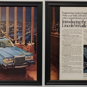 Framed Vintage 70&#39;s Car Ad Lincoln Versailles 1977 Classic 2 Page Advertisement Automotive Wall Art Photo Poster
