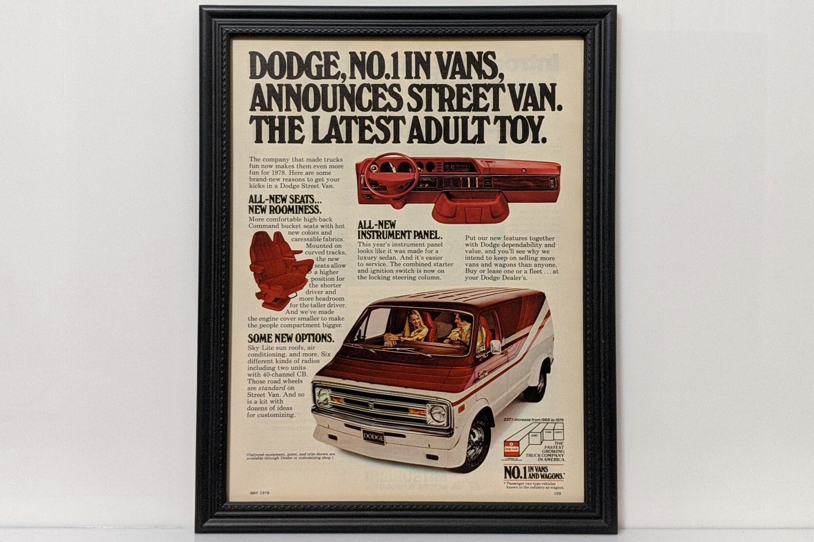 Framed Vintage 70's Car Ad 1978 Dodge Street Van Custom Tradesman