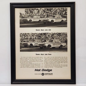 Framed 60&#39;s Vintage Car Ad 1963 Dodge Max Wedge Polara Drag Racing NHRA Retro Advertisement Automotive Classic B&W Wall Art Photo Poster