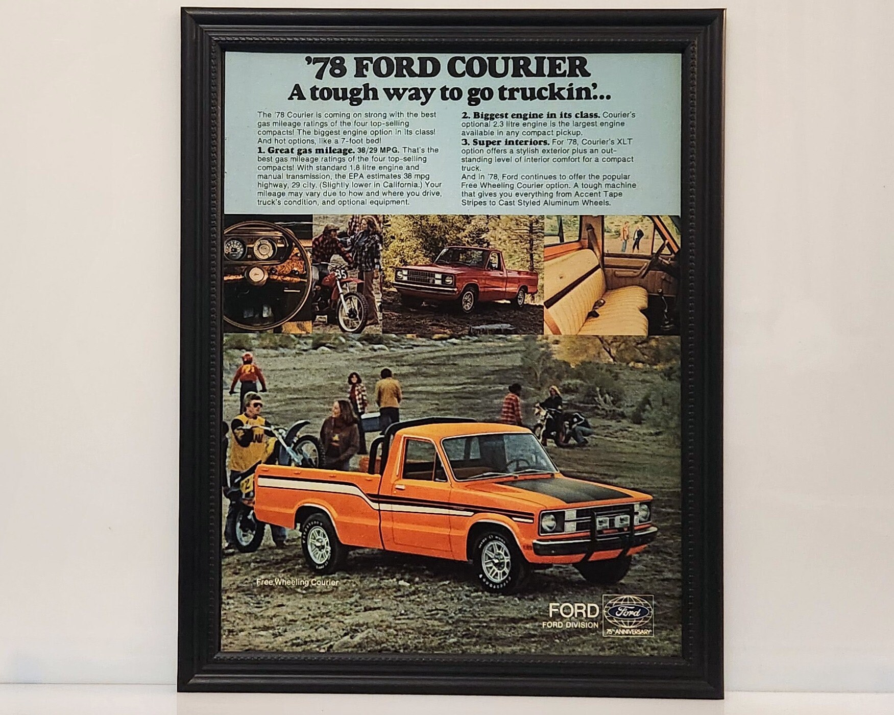 FORD　VintagePoster Framed 70's Car Ad 1978 Ford Courier Pickup Truck Free