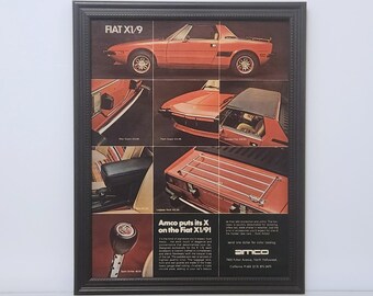 Framed 70's Vintage Car Ad Fiat X1/9 AMCO Accessories Classic Advertisement Automotive Photo Poster