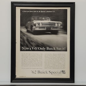 Framed 60&#39;s Vintage Car Ad 1962 Buick Special Convertible B&W Advertisement Automotive Classic Wall Art Photo Poster