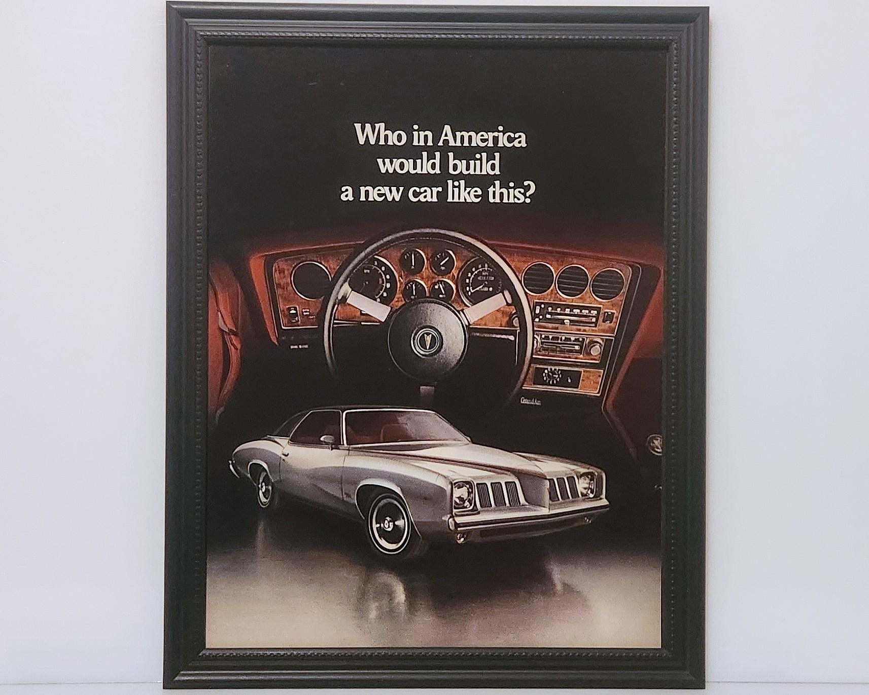 Framed Vintage 70's Car Ad 1973 Pontiac Grand Am Classic