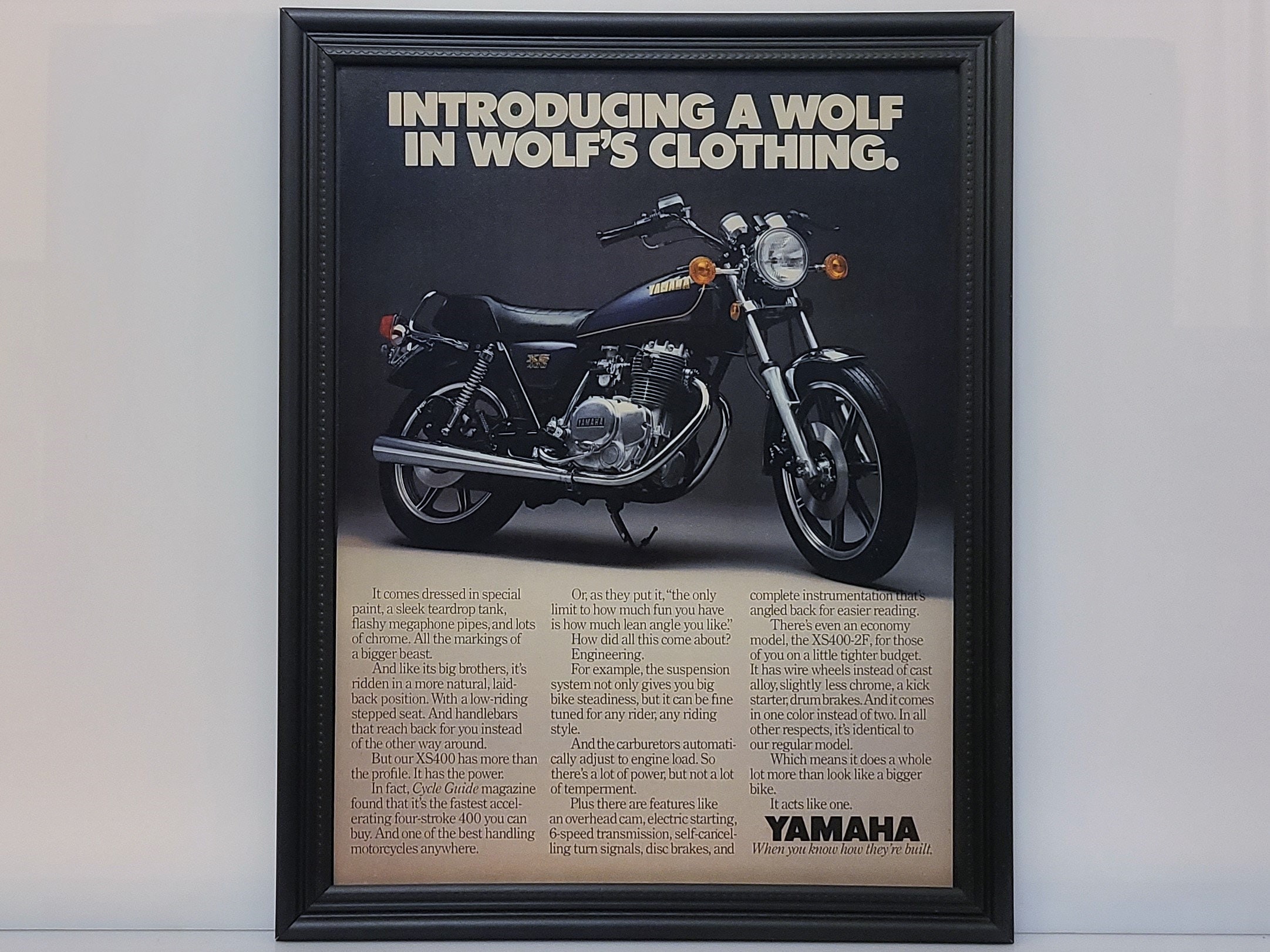 Framed Vintage 70's Motorcycle Ad 1979 Yamaha XS400 Special Bike