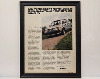 Framed Vintage 70's Car Ad 1978 Volvo 242GT Coupe 242 GT 240 Retro Advertisement Automotive Classic Wall Art Photo Poster
