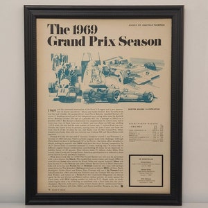 Framed Vintage 1969 Grand Prix Racing Series Road & Track Article Car 60&#39;s Advertisement Retro Automotive Classic Wall Art Photo Poster