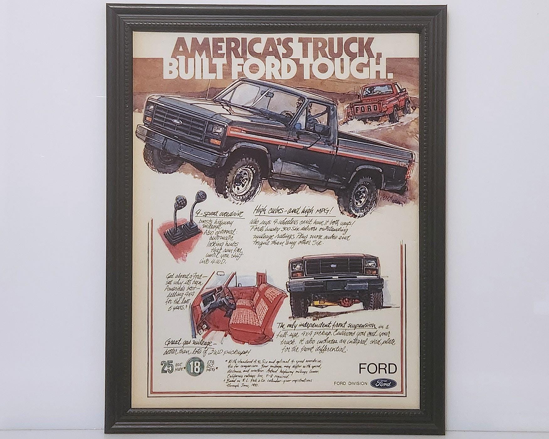 Framed Vintage 80's Car Ad Ford F-150 4x4 Pickup Truck F150 1982