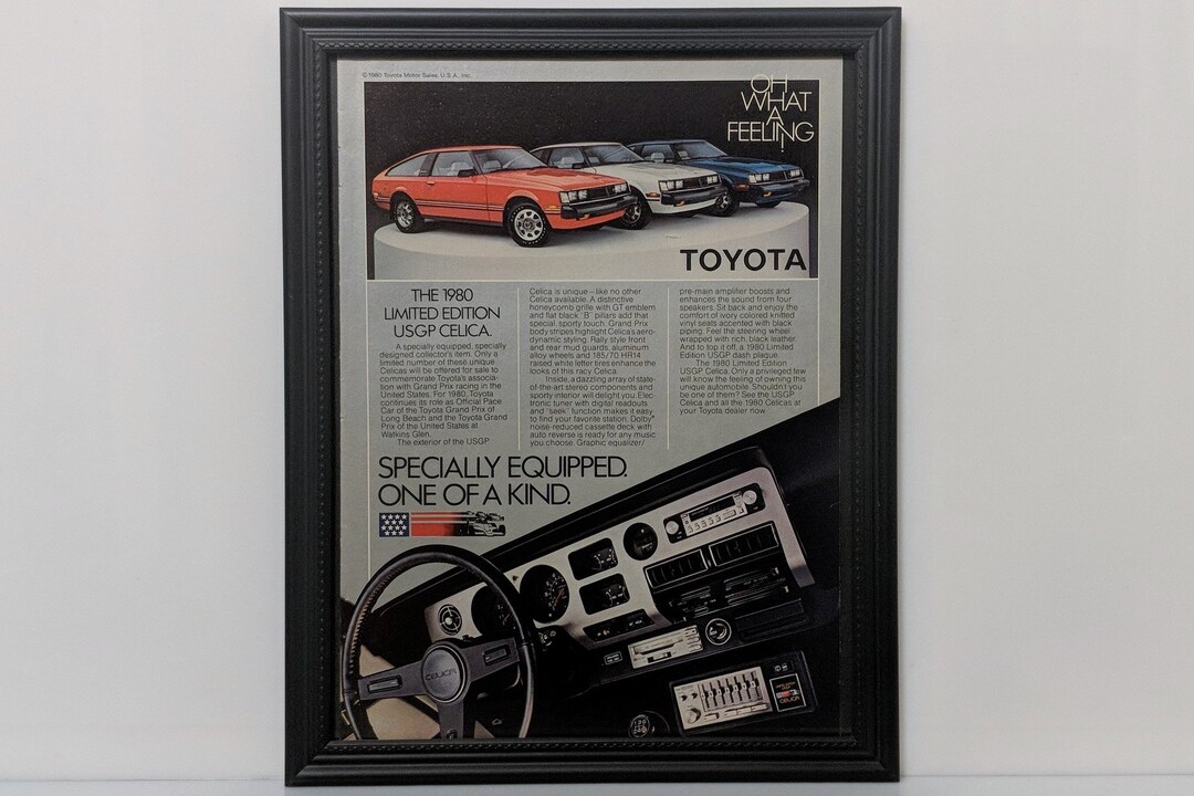Framed 80's Car Ad 1980 Toyota Celica GT U.S. Grand Prix Edition USGP ...