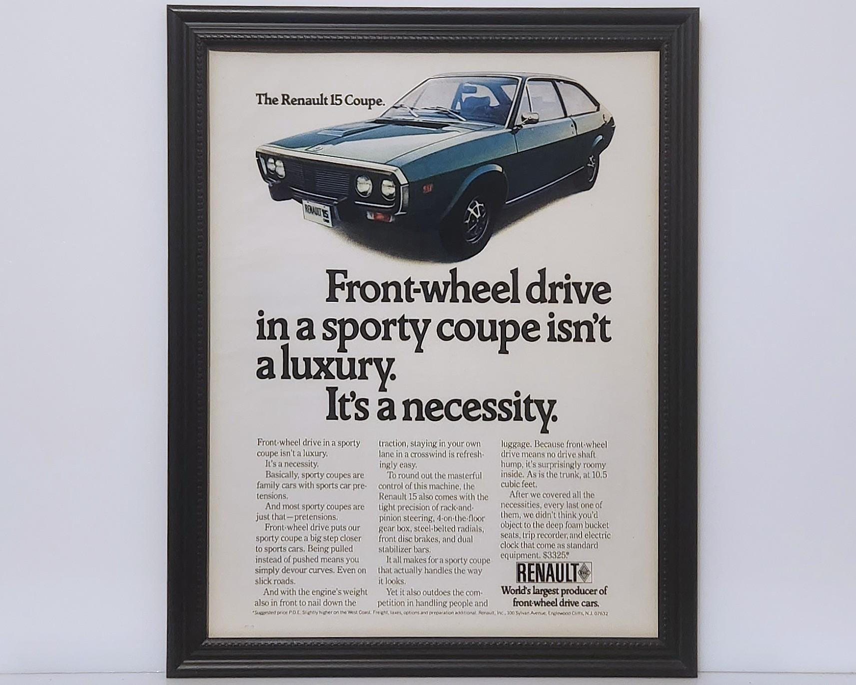 Framed Vintage 70's Car Ad Renault 15 Classic Advertisement Poster Framed Vintage 70's Car Ad Renault 15 Classic Advertisement Poster
