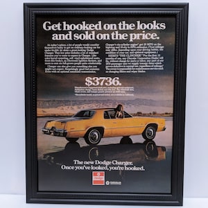 Gerahmtes Retro 70er Auto Ad Dodge Charger Coupe 1976 Vintage Automobil Wand Kunst Foto Poster Werbung