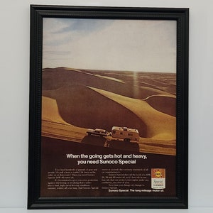 Framed Vintage 70's Sunoco Ad Oldsmoble Vista Cruiser Wagon Camper Trailer 1973 Classic Car Advertisement Vintage Wall Art Photo Poster