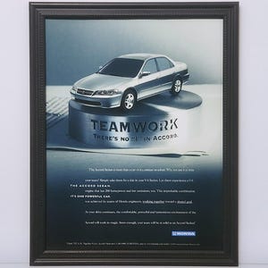 Framed Car Ad Honda Accord V6 Sedan 1998 1999 2000 2001 2002 Advertisement Automotive Photo Poster