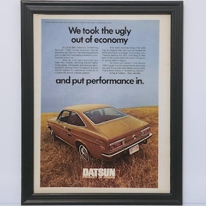 Framed Vintage 70&#39;s Car Ad Datsun 1200 Coupe Sunny 1970 1971 1972 1973 Classic Advertisement Photo Poster