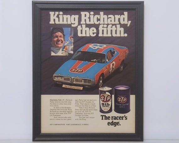 Framed 70's Vintage STP Ad Richard Petty 1974 Dodge Charger NASCAR