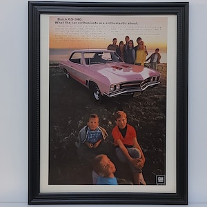 Framed Vintage 60&#39;s Car Ad 1967 Buick GS 340 Grand Sport Coupe Retro Automotive Advertisement Classic Wall Art Photo Poster
