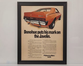 Framed Vintage 70's Car Ad 1970 AMC Javelin Muscle Car Advertisement Automotive Classic Wall Art Poster Photo
